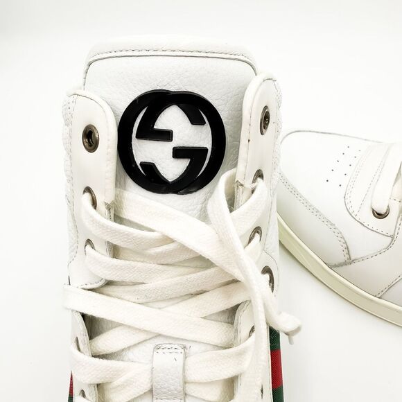Gucci Web Stripe Coda High Top White Leather Sneakers US Men’s 11.5 - Picture 14 of 15